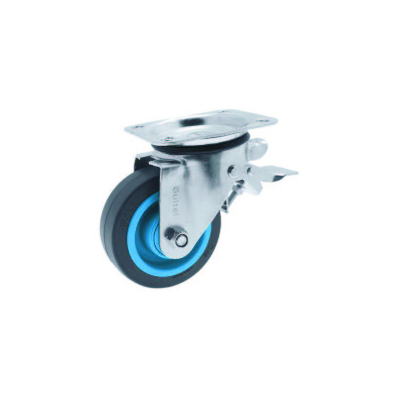 Roulette Gemroll platine pivotante à blocage Resilex gris 100mm 200kg.