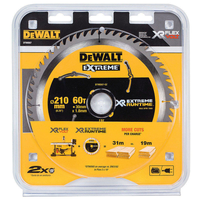 Lame de scie circulaire stationnaire carbure XR Runtime. 210 x 30 mm. 60 dents