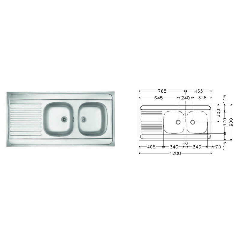 EVIER INOX MAN A POS 120X60 NF