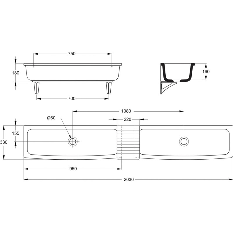 Lavabo "Auge" 95 x 33 cm Contour 21 blanc. en céramique