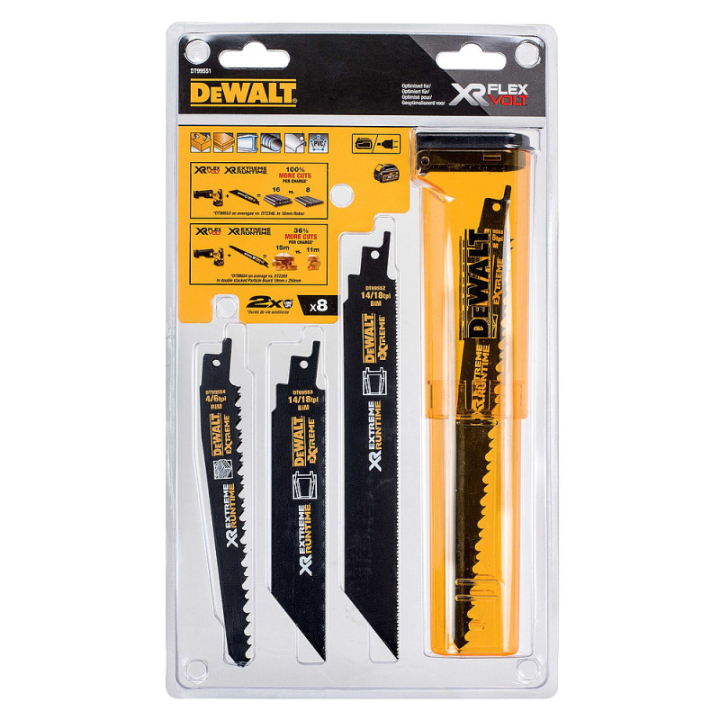 Coffret 8 lames de scie sabre XR Runtime - coupe du bois et du métal 152-230 mm