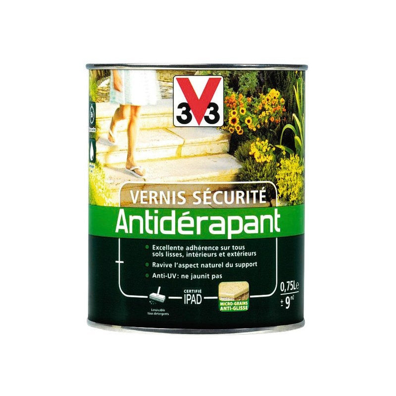 Vernis Antidérapant Sol Extérieur - Intérieur V33 Incolore Satiné 0.75 L