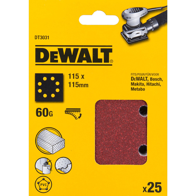 1-4 feuille abrasive pour ponceuses vibrantes grain 60-8 perforations 115x115 mm
