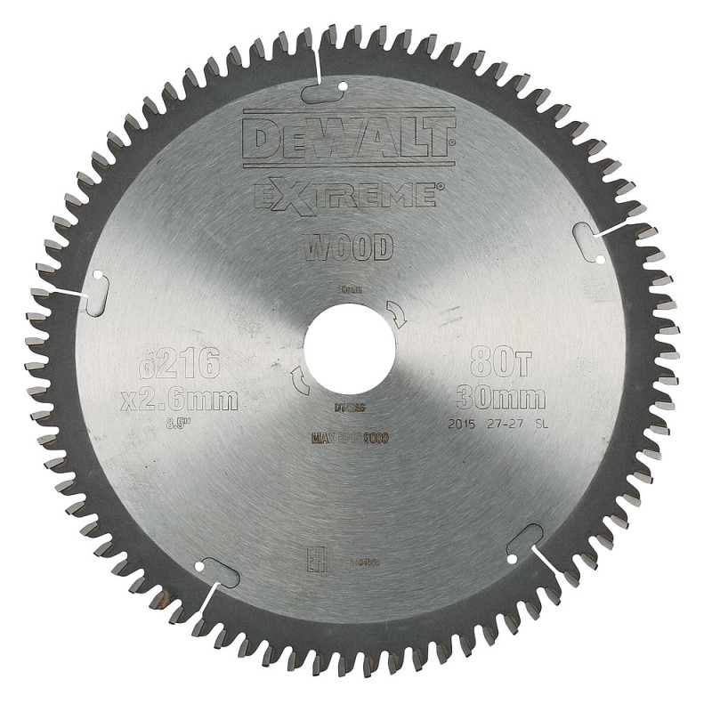 Lame de scie circulaire 216 x 30 mm. 80 dents. TCG. angle d'attaque -5