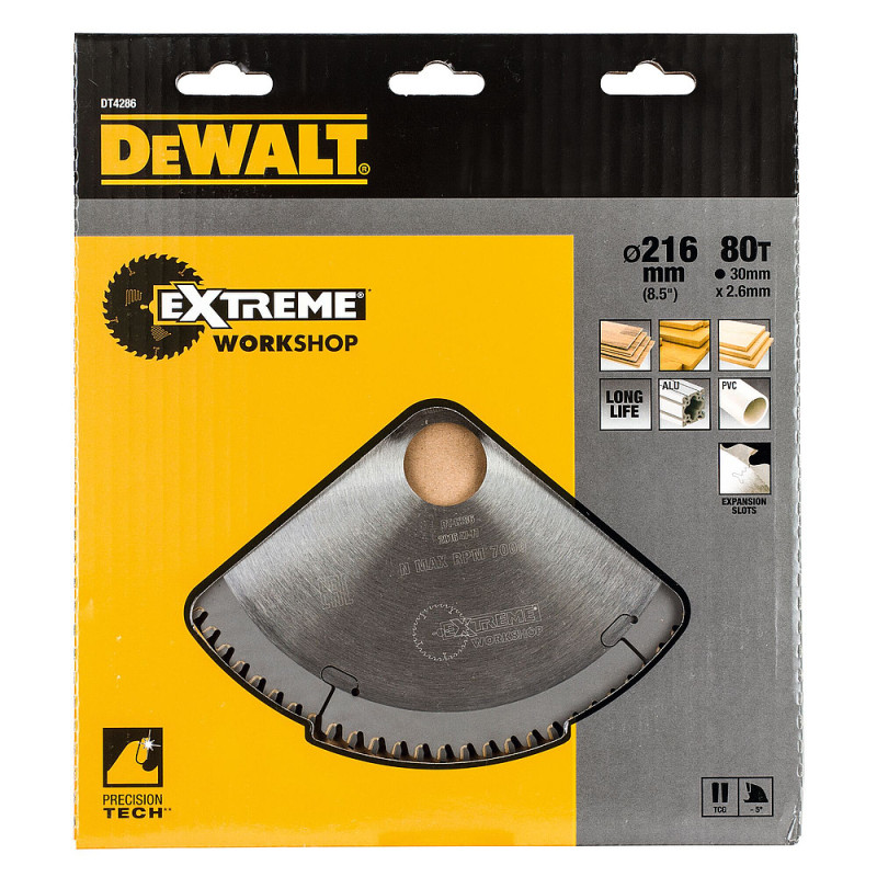 Lame de scie circulaire 216 x 30 mm. 80 dents. TCG. angle d'attaque -5