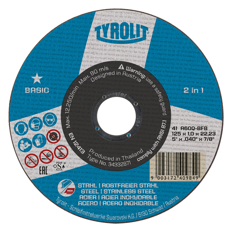 Disque à tronçonner 41C 125x1.6x22.23 A46Q-BFB