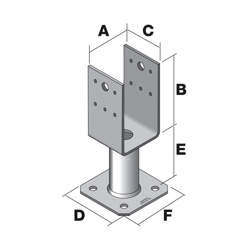 PIED DE POTEAU TYPE U PLATINE LARG 70