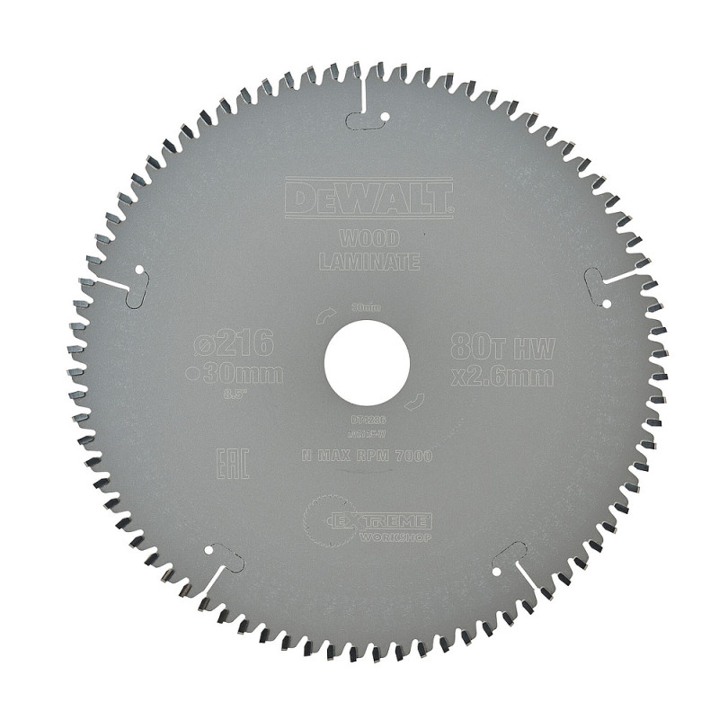 Lame de scie circulaire 216 x 30 mm. 80 dents. TCG. angle d'attaque -5