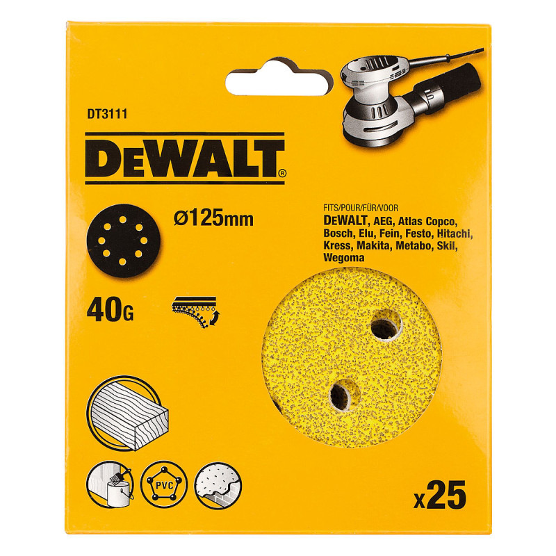 Disque abrasif velcro ponceuses excentriques grain 40 - 8 perforations ø 125 mm