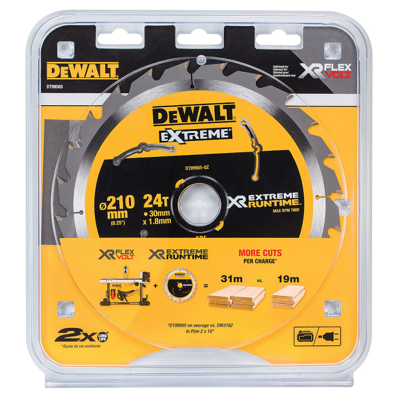 Lame de scie circulaire stationnaire carbure XR Runtime. 210 x 30 mm. 24 dents