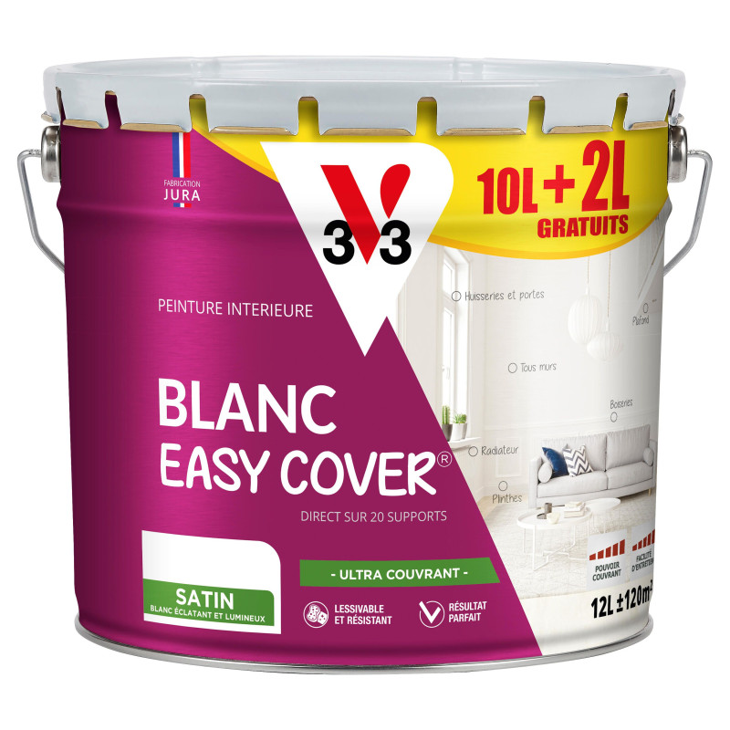 PEINTURE INTERIEUR EASYCOVER SATINE BLANC 10L+20 GRATUIT