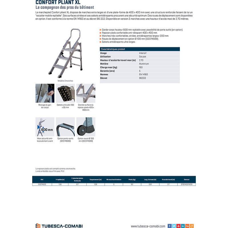 Marchepied pliant bâtiment 3 m