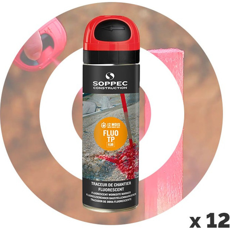 Traceur de chantier acrylique FLUO TP multi supports provisoire fluorescent vert fluo 500 mL