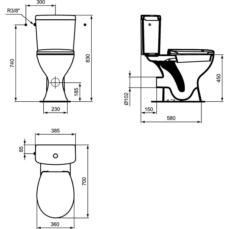Pack WC surélevé 70 x 38.5 cm NF NOE en porcelaine vitrifiée blanc
