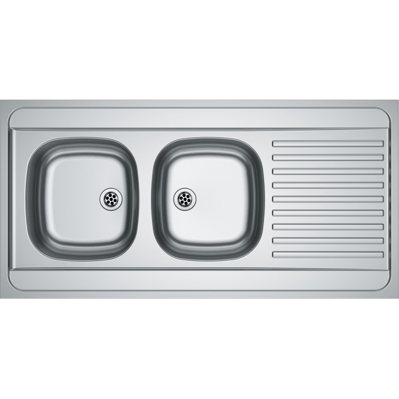 Evier inox à poser 120x60 cm. 2 cuves 1 égouttoir. réversible. vidage manuel - 10372
