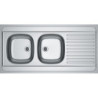 Evier inox à poser 120x60 cm. 2 cuves 1 égouttoir. réversible. vidage manuel - 10372