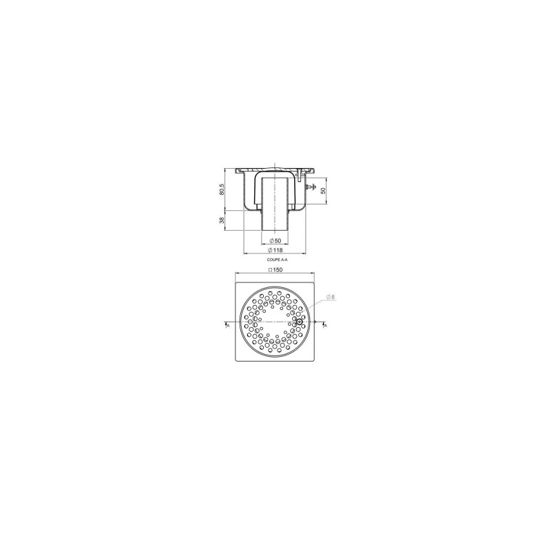 SIPHON 15X15 A VIS INOX SORTIE VERTICALE 50 MM - 1550V