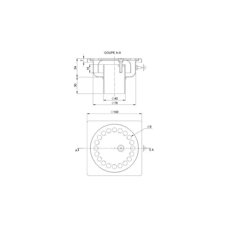SIPHON 10X10 A VIS INOX SORTIE VERTICALE 40 MM - 1040V