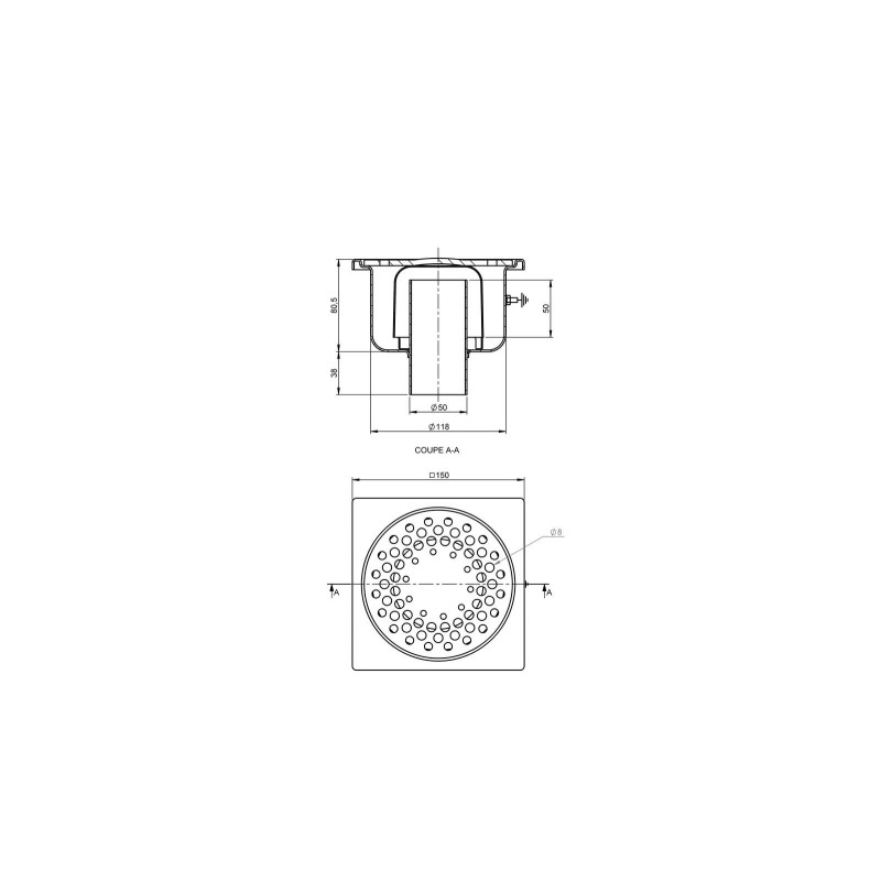 SIPHON 15X15 INOX SORTIE VERTICALE 50 MM - 1550
