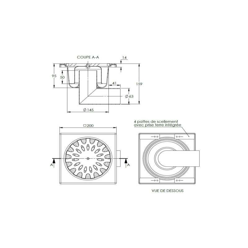 SIPHON 20X20 INOX SORTIE VERTICALE 63 MM