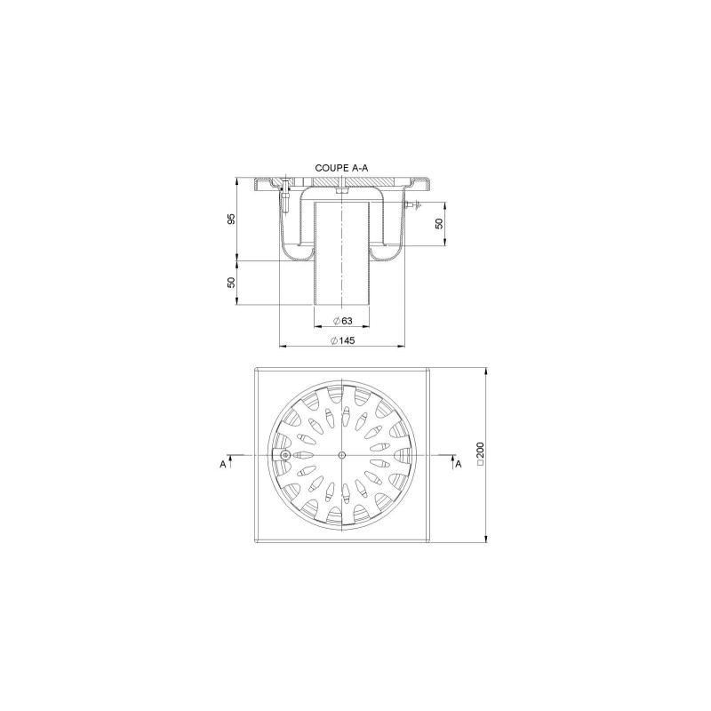 SIPHON 20X20 A VIS INOX SORTIE VERTICALE 63 MM - 2063V