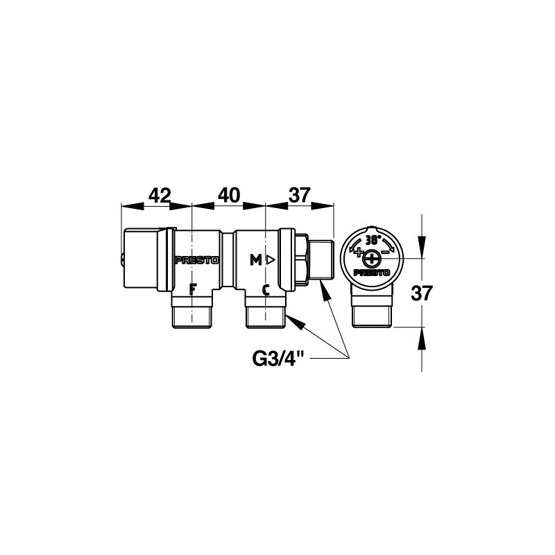 Régulateur thermostatique 3-4" à entrées parallèles. 6-47l-min - 29007