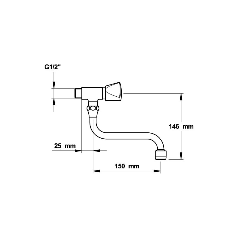 Robinet simple mural ILLICO pour évier avec tête à clapet DIN mural-tete clapet-bec150mm - 70704