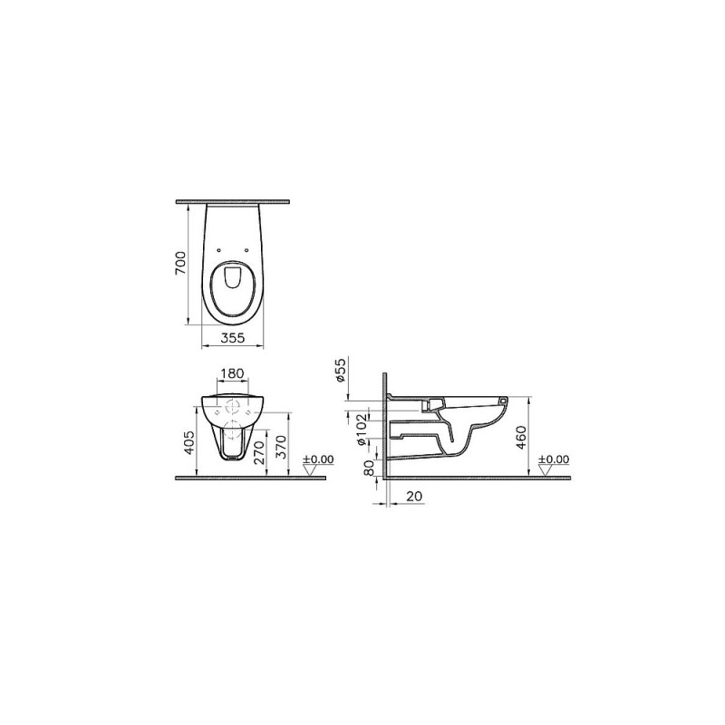 Pack WC suspendu PMR CONFORMA 70 cm abattant Duroplast 135° - 5813B003-6078