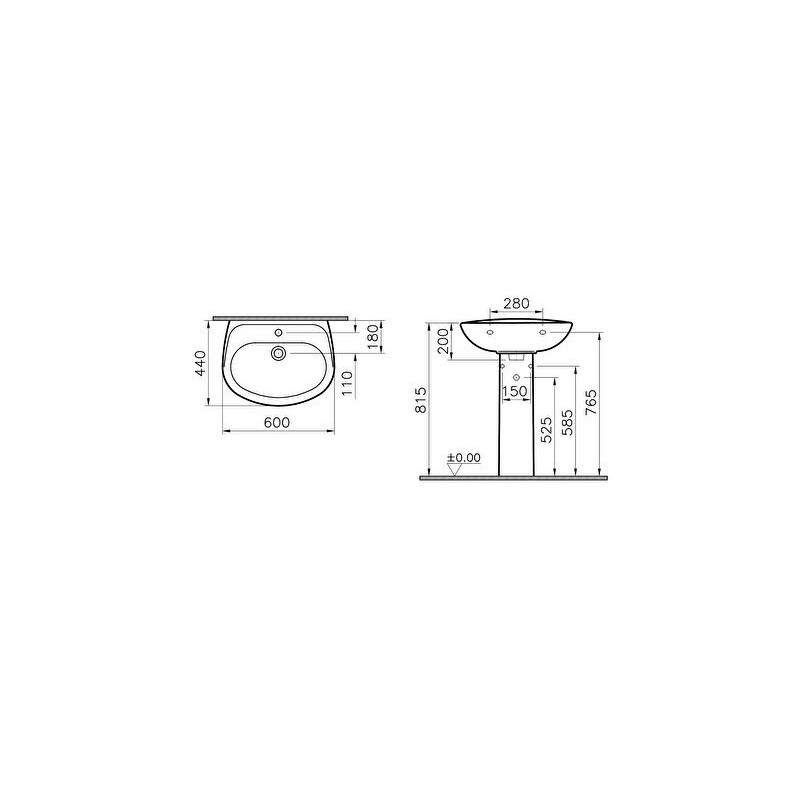 Lavabo 60 cm NORMUS 1 trou central pour robinet avec trop-plein - 5088L003-1029