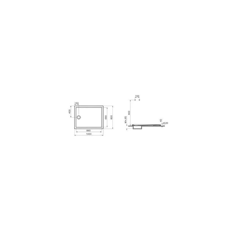 Cascade receveur en céramique 100x80cm blanc - 5763L003M0695
