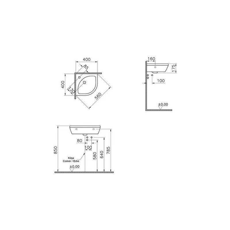 Lave mains d'angle 40 cm - Integra - 7336L003-0999