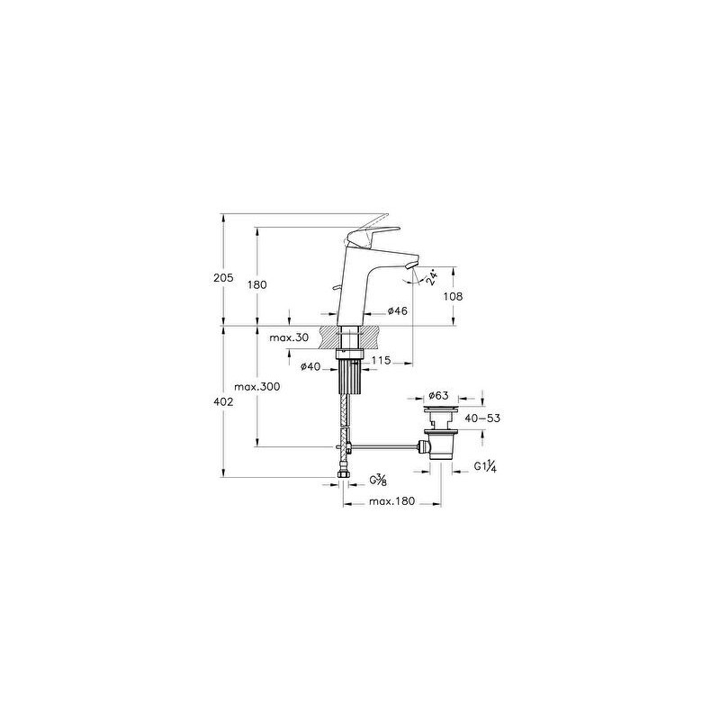 Mitigeur lavabo M CH3 - garn de vidage 45° -Flow Round - chromé - A42926ENGXP