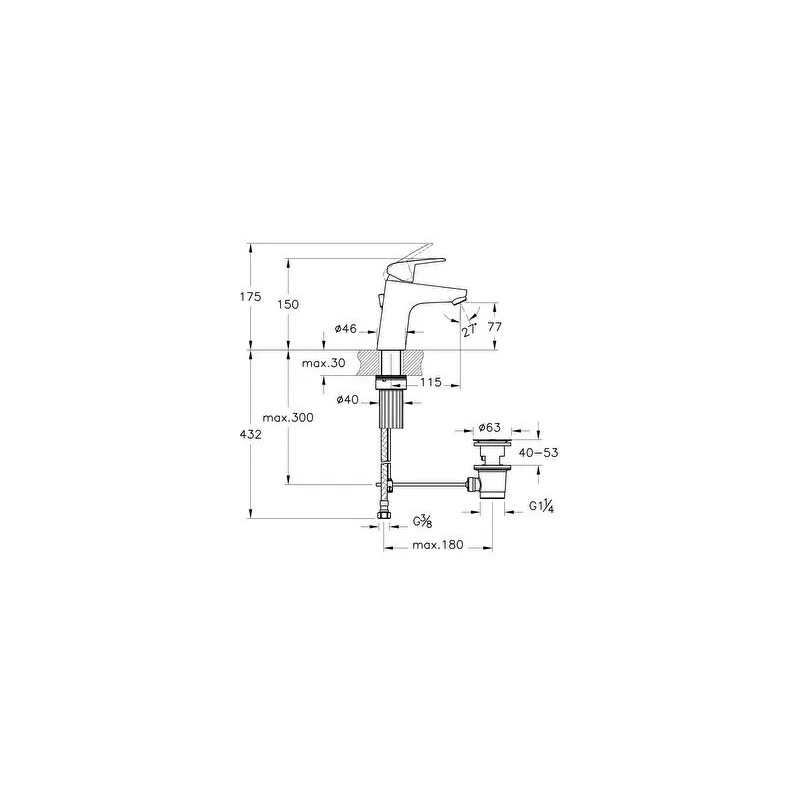 Mitigeur lavabo CH3 - 45° - Flow Round - chromé - A42929ENGXPM