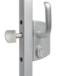 SERRURE PORTAIL COULISSANT 60 AVEC BEQUILLE ET CYLINDRE  ARGENT