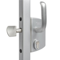 SERRURE PORTAIL COULISSANT 80 AVEC BEQUILLE ET CYLINDRE  ARGENT