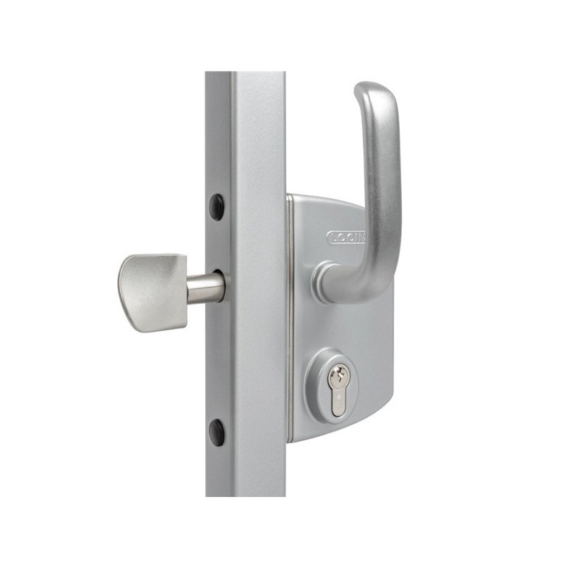 SERRURE PORTAIL COULISSANT 80 AVEC BEQUILLE ET CYLINDRE  ARGENT