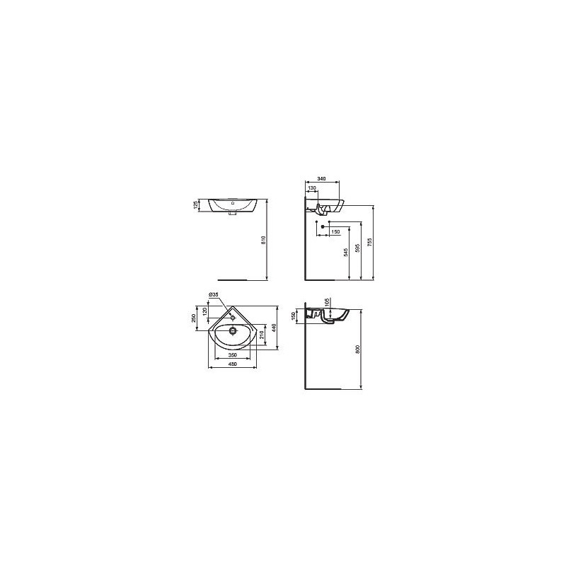 Lave-mains d'angle 34 x 34 x 44 cm NF ULYSSE - E899701