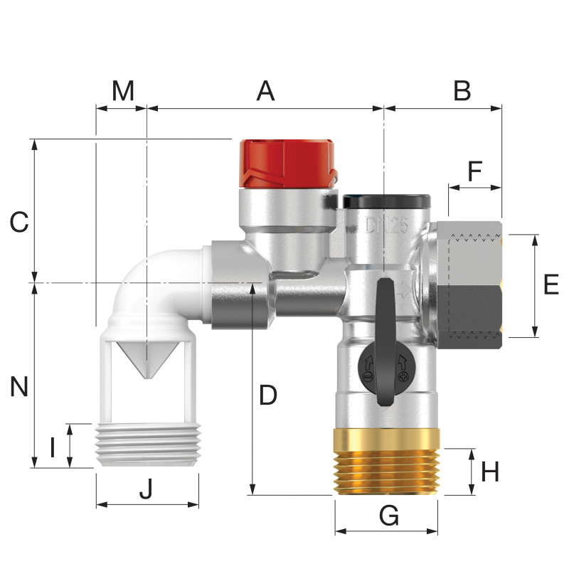 889 INOX Groupe de sécurité. modèle droit. siège inox 3-4' - R110007001