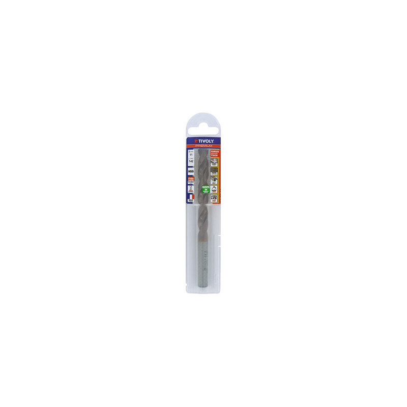 Foret métaux HSS FURIUS Ø 11 mm -  taillé meulé HSS revêtu FUSIO - Ø 11 mm L 142 mm - TIVOLY 11454141100
