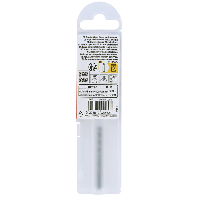 Foret métaux HSS FURIUS Ø 2 mm (Lot de 2) - taillé meulé HSS revêtu FUSIO  - Ø 2 mm L 49 mm - TIVOLY 11454140200