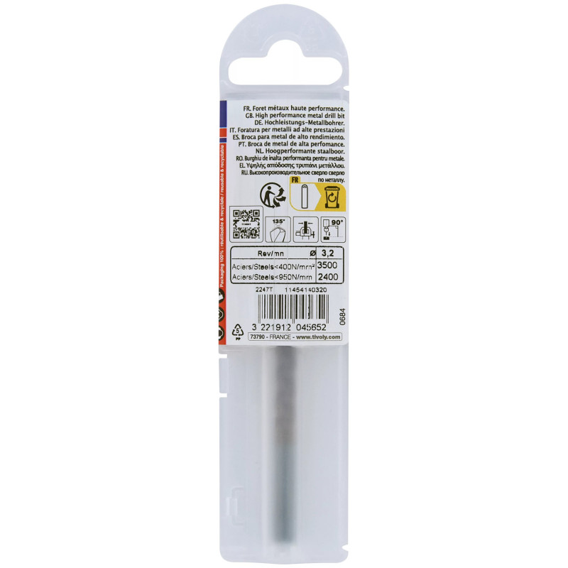 Foret métaux HSS FURIUS Ø 3.2 mm  (Lot de 2) -  taillé meulé HSS revêtu FUSIO - Ø 3.2 mm L.65 mm - TIVOLY 11454140320