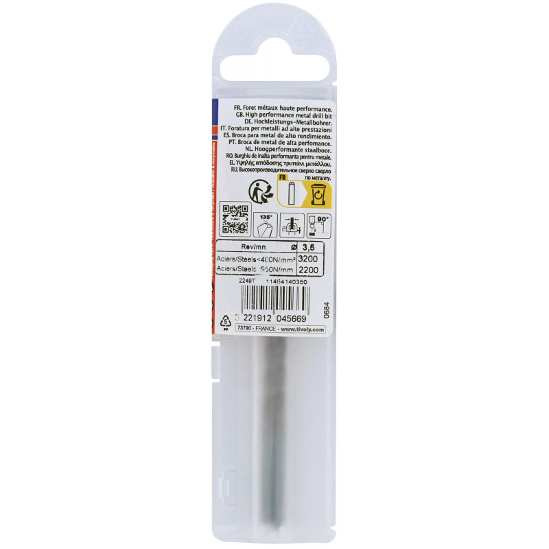 Foret métaux HSS FURIUS Ø 3.5 mm (Lot de 2) - taillé meulé HSS revêtu FUSIO - Ø 3.5 mm L.70 mm - TIVOLY 11454140350