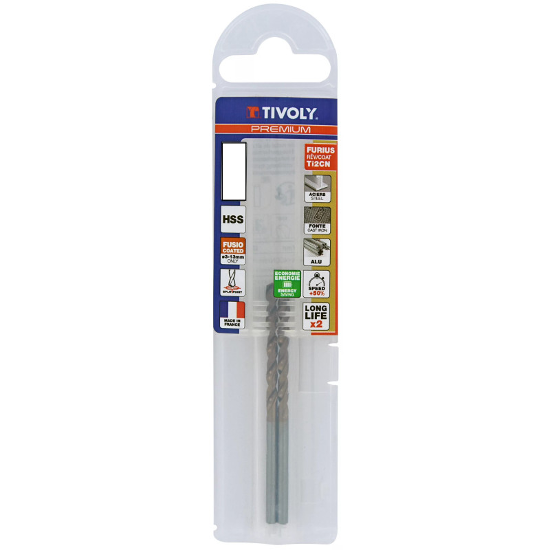 Foret métaux FURIUS Ø 4.5 mm (Lot de 2) - taillé meulé HSS revêtu FUSIO  - Ø 4.5 mm L.80 mm - TIVOLY 11454140450