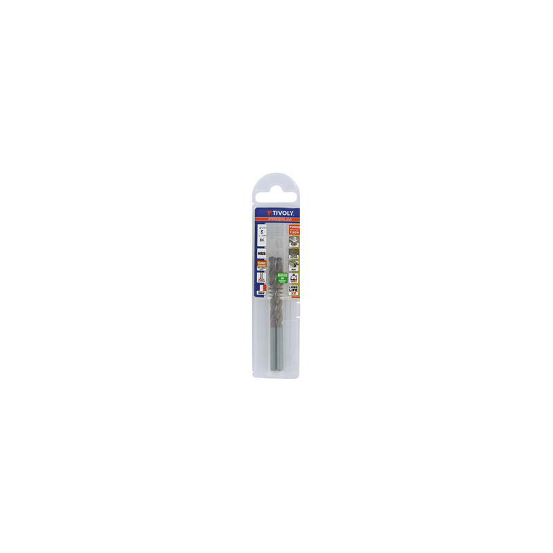 Foret métaux HSS FURIUS Ø 5 mm (Lot de 2) - taillé meulé HSS revêtu FUSIO  - Ø 5 mm L.86 mm - TIVOLY 11454140500