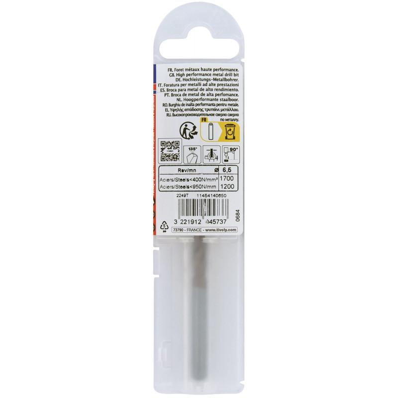 Foret métaux HSS FURIUS Ø 6.5 mm - taillé meulé HSS revêtu FUSIO  - Ø 6.5 mm L 101 mm - TIVOLY 11454140650