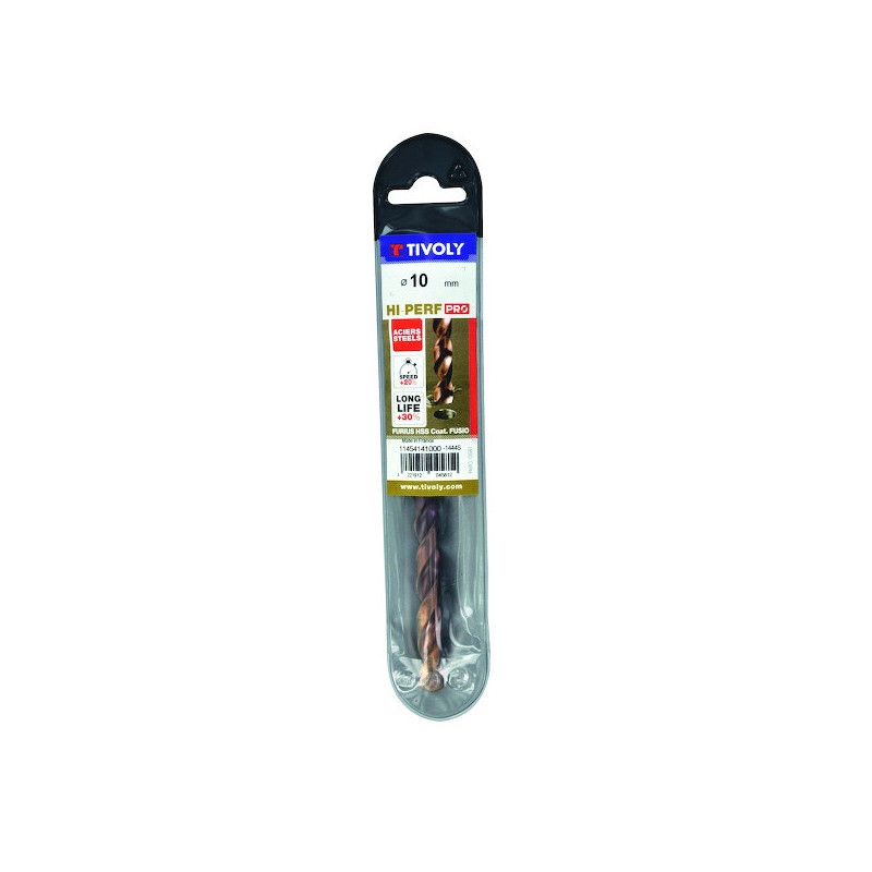 Foret métaux HSS FURIUS Ø 10 mm - taillé meulé HSS revêtu FUSIO - Ø 10 mm L 133 mm - TIVOLY 11454141000