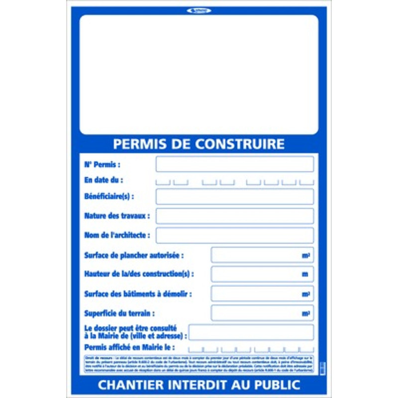 PANNEAU PERMIS DE CONSTRUIRE 1200X800MM
