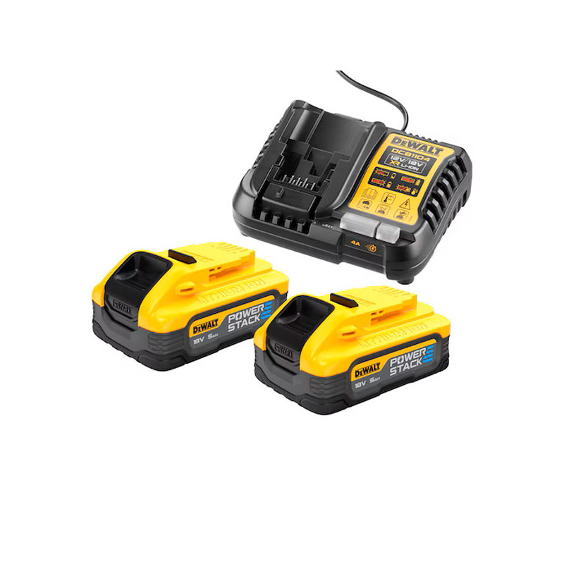 Pack 2 batteries POWERSTACK XR 18 V 5.0 Ah + chargeur - accu - DEWALT DCB1104H2