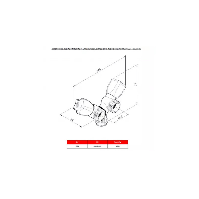 Robinet double machine à laver lave vaisselle - 15x21 - chromé avec écrou - 1334004