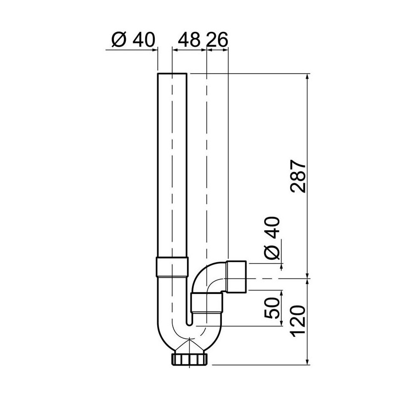Siphon simple crosse male - sortie horizontale machine à laver - WIRQUIN SP5001